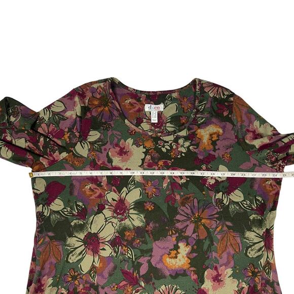 Denim & Co. Sharkbite Top 3/4 Sleeve Floral Crew Neck Casual Multicolor Women 1X - Picture 4 of 9